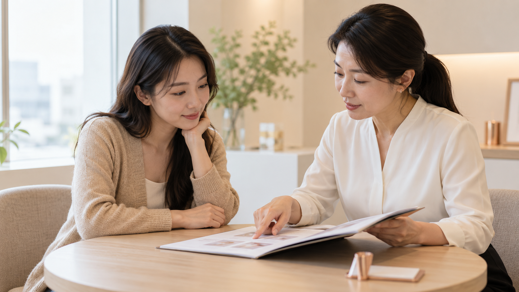 行政窗口向訪客說明費用適用範圍與諮詢流程的情境示意